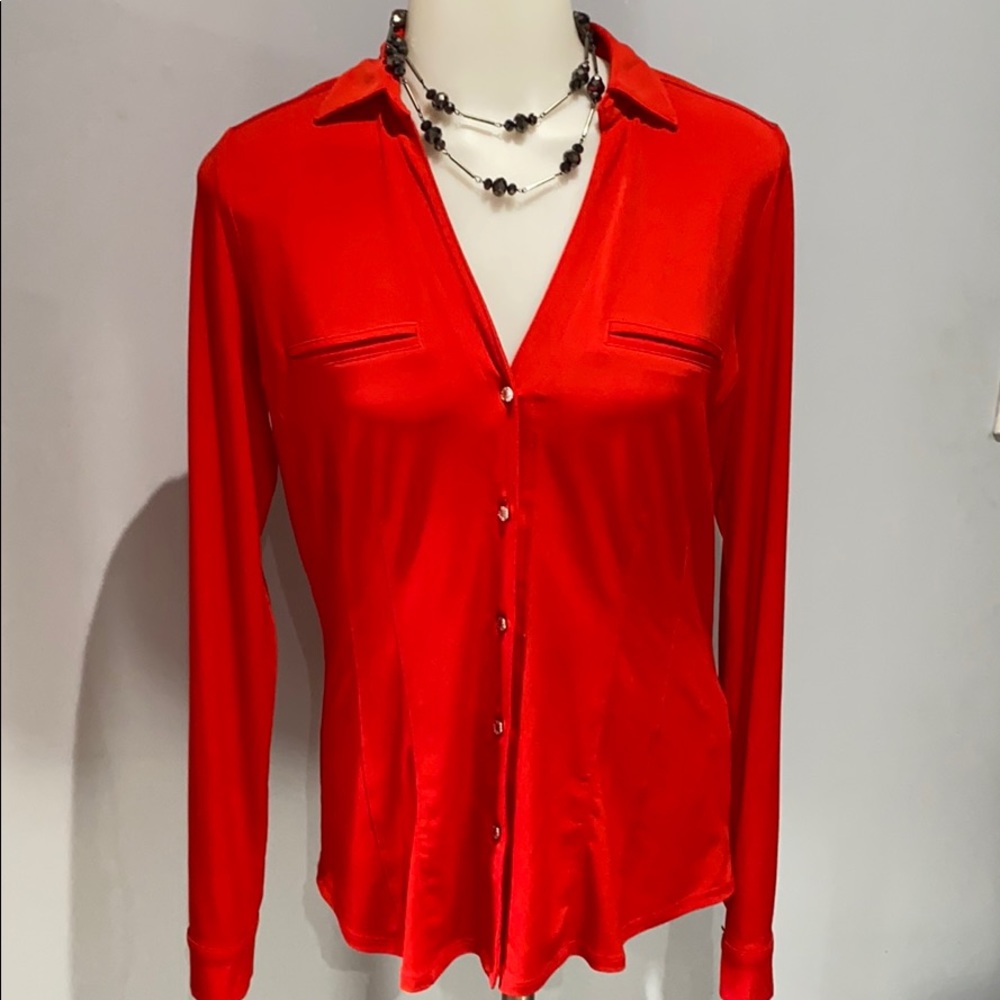 New York and Company Red Button Down Top size small